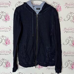 Buffalo hoodie sweater distressed denim look Jean style Dark Blue Zip-Up Hoodie